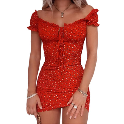 Women Floral Wrap Off Shoulder Dress