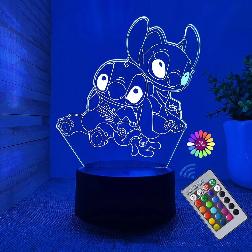 3D Lilo and Stitch Night Light with Remote Control and Smart Touch Room Decor