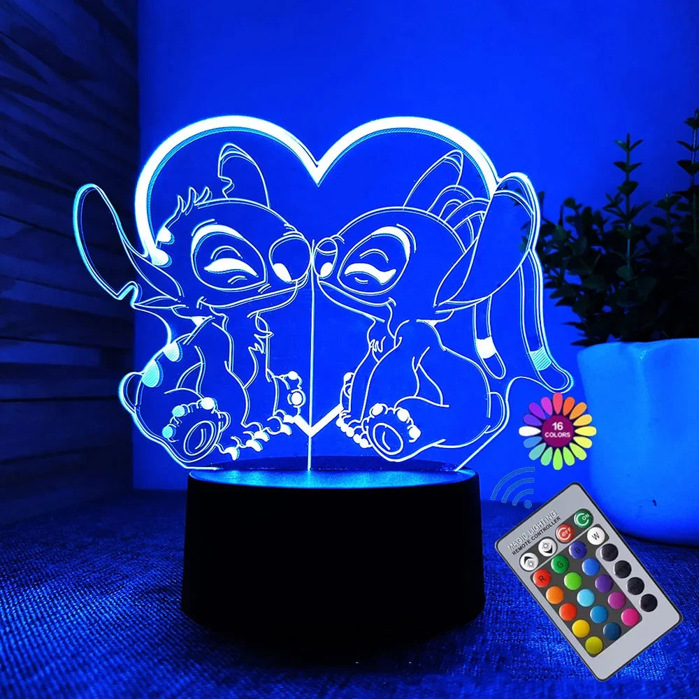 3D Lilo and Stitch Night Light with Remote Control and Smart Touch Room Decor