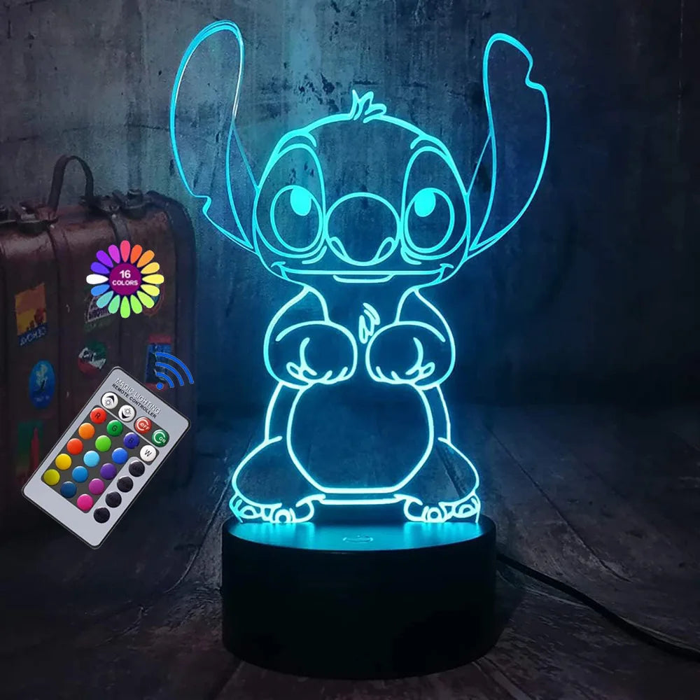 3D Lilo and Stitch Night Light with Remote Control and Smart Touch Room Decor