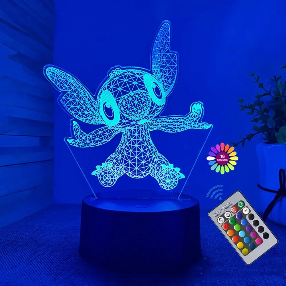 3D Lilo and Stitch Night Light with Remote Control and Smart Touch Room Decor