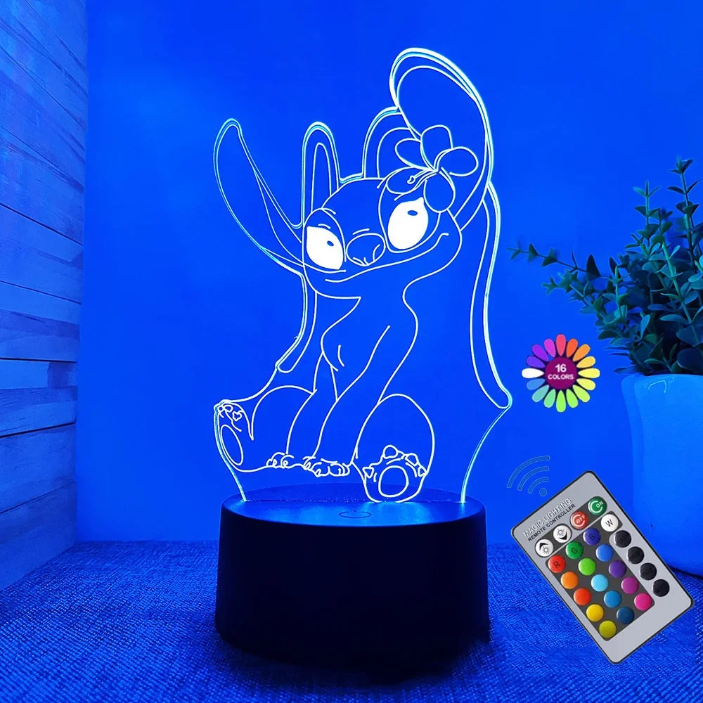 3D Lilo and Stitch Night Light with Remote Control and Smart Touch Room Decor