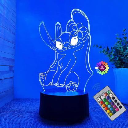 3D Lilo and Stitch Night Light with Remote Control and Smart Touch Room Decor